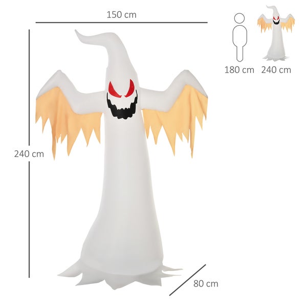 HOMCOM Halloween aufblasbares Gespenst, 2,4 m Dekoration mit LEDs, IP44, 150 x 80 x 240 cm, Polyester, Weiß + Rot