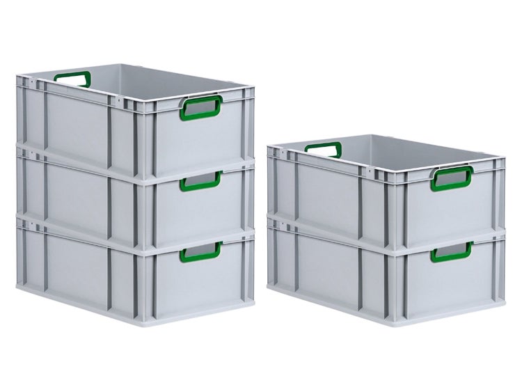 PROREGAL Spar Set 5x Eurobox Nextgen Color HxBxT 22 x 40 x 60 cm 44 Liter Griffe Grün Offen Verstärkter Boden Eurobehälter Transportbox