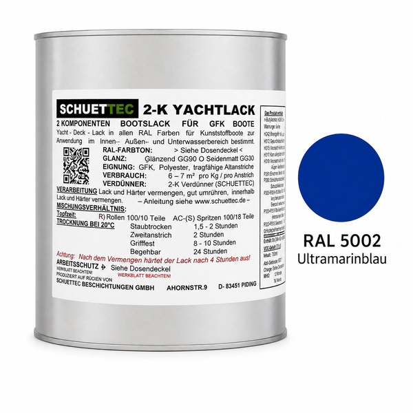 Schuettec 2 Komponenten Yachtlack für GFK Boote in Ultramarinblau RAL 5002 in der 750 Milliliter Dose