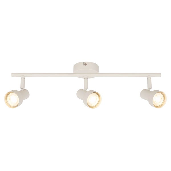 Dreiflammige Deckenleuchte mit drei verstellbaren Spots aus Metall in Weiß.