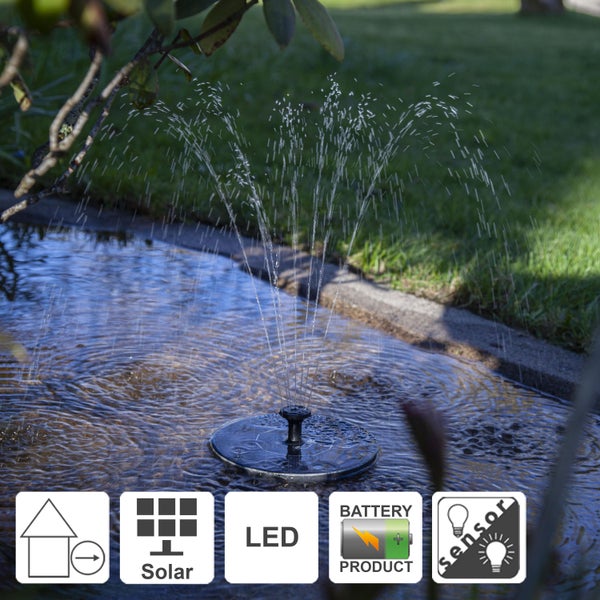 Solarbetriebener Springbrunnen im Gartenteich
