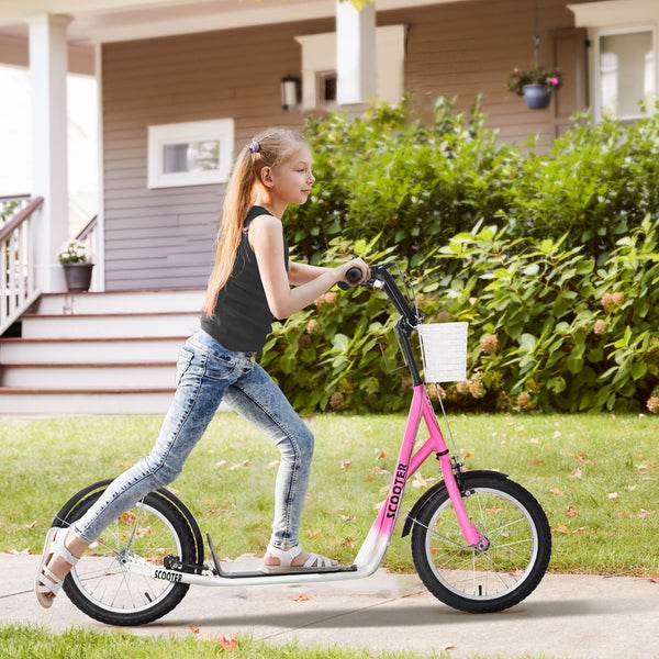 HOMCOM Kinderroller, 139L x 58B x 96H cm, Metall, Kunststoff, Aluminiumlegierung, Gummi, Rosa