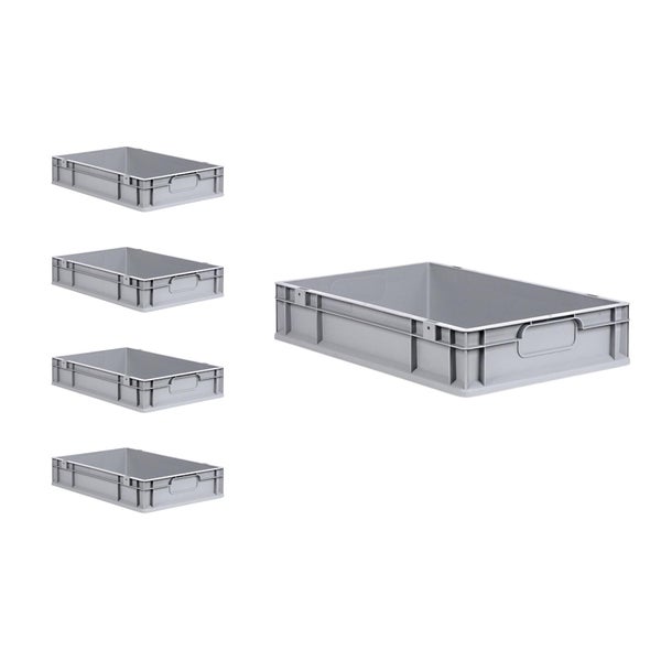 PROREGAL Spar Set 5x Eurobox Nextgen Economy Mit Auflagedeckel & 4x Schiebeschnappverschlüsse Schwarz Griffe Geschlossen HxBxT 12 x 40 x 60 cm