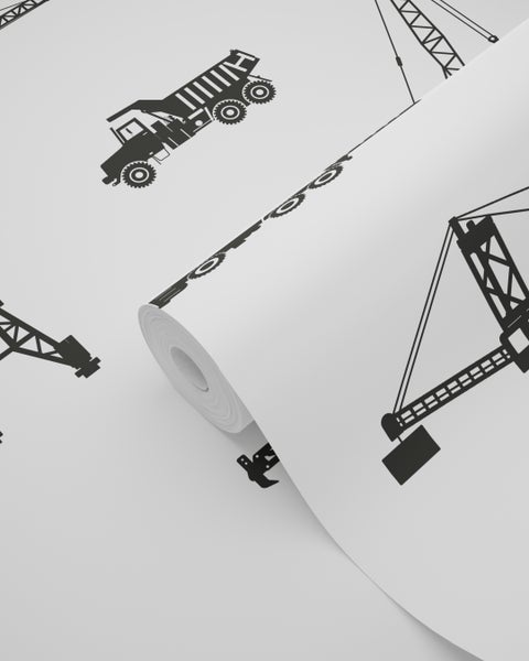 Tapetenrolle mit Bauwagen und Kran Motiven