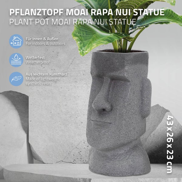 ML-Design Pflanztopf Osterinsel Figur 26x23x43 cm Grau, Harz Moai-Kopf Skulptur, Innen- und Außenstatue, massiv, Pflanzgefäß Blumentopf Übertopf Gesicht Pflanzer Gartendeko Vase Urne für Pflanzen