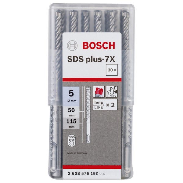 Bosch SDS Plus-7X Bohrer Set, 5 mm Durchmesser, 30 Stück