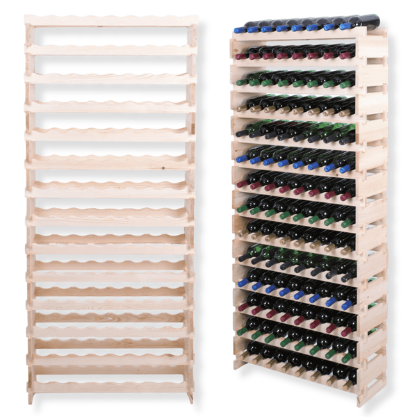 Weinregal VINOTECA FLEX PRO HxBxT 191x84x28cm 112 Flaschen auf 14 Ebenen Massives Kiefernholz Natur unbehandelt
