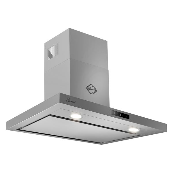 Wandhaube Gurari aus Edelstahl mit Touch-Bedienfeld, LED-Beleuchtung und Fettfilter zur effizienten Dunstabzugslüftung in der Küche