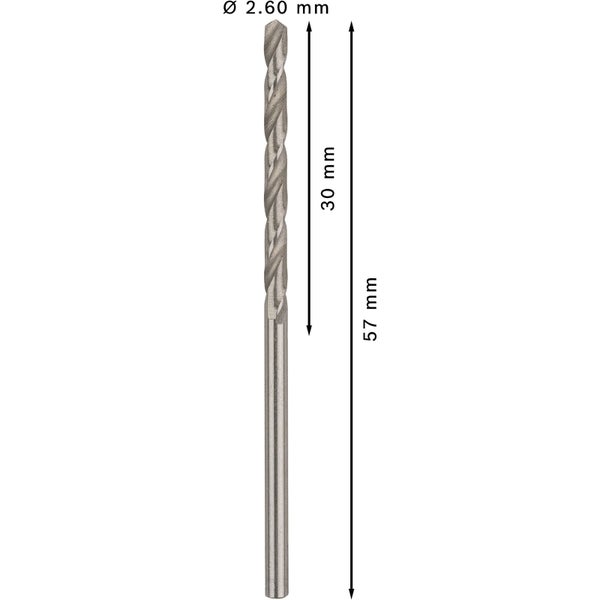 Metallbohrer mit 2.60 Millimeter Durchmesser und 57 Millimeter Länge