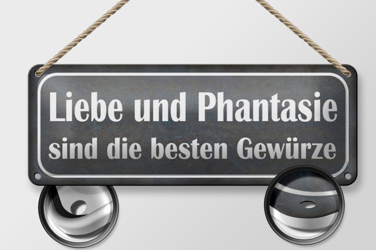 Blechschild Spruch 27x10cm Liebe Phantasie beste Gewürze Dekoration