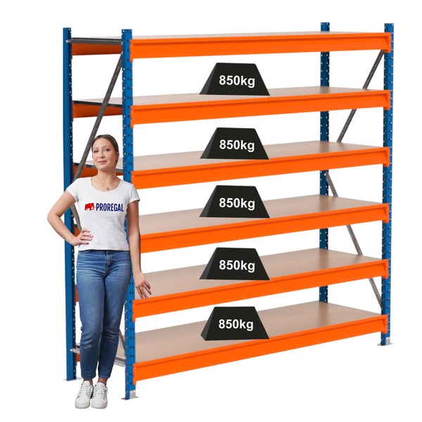 Regal mit fünf Ebenen und einer Traglast von 850 Kilogramm pro Ebene