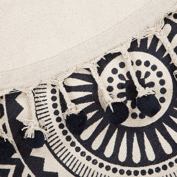 Gewebter Teppich mit Quasten und Bommeln, Mandala-Muster, Baumwolle, Detailansicht