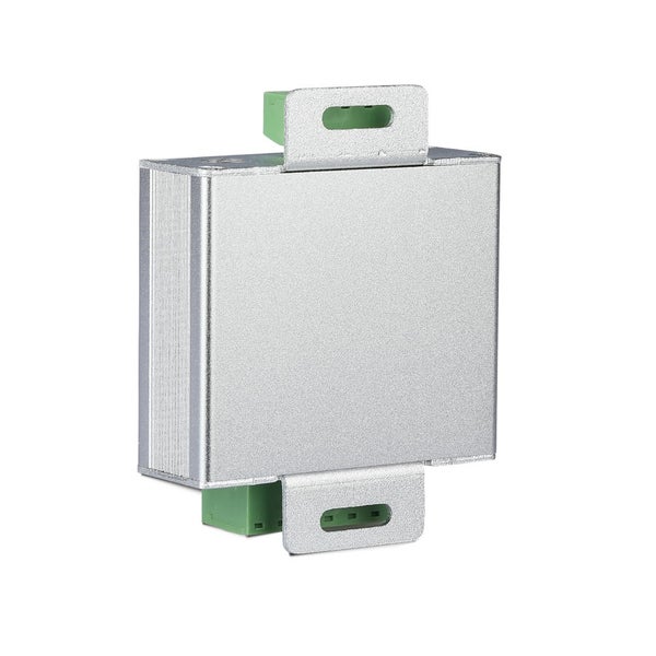 Elektronisches Gerät in Silber mit grünen Anschlüssen
