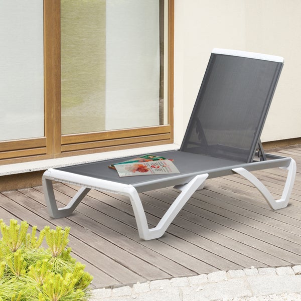 Outsunny Gartenliege, 5-fach verstellbar, ergonomisch, 170 x 67,5 x 95 cm, Alu, Texteline, Grau+Weiß