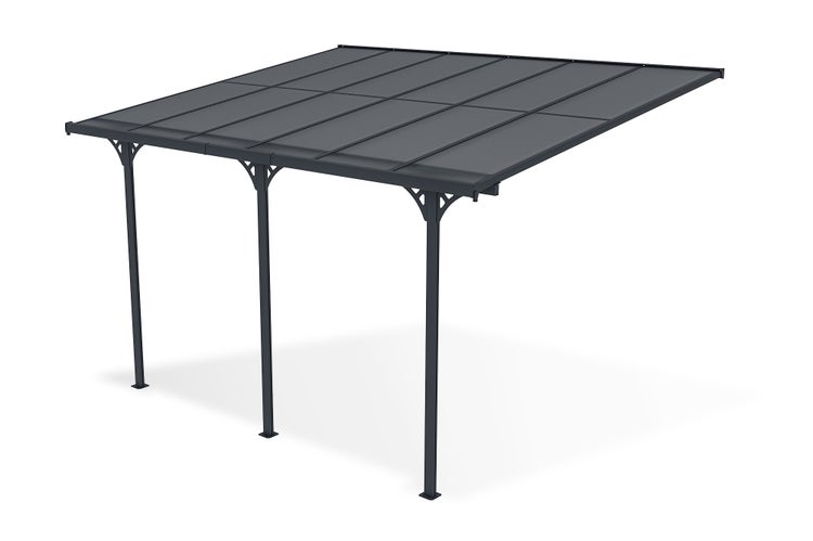 Terrassenüberdachung garten alu Grau KLEO - Höhe verstellbar 374x300x225/270 cm - mit Polycarbonat Dach Grau halbtransparent 6mm Auch Pergola/Carport