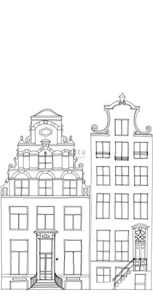 ESTAhome Fototapete gezeichnete Amsterdamer Grachtenhäuser Schwarz und Weiß - 150 x 279 cm - 158833