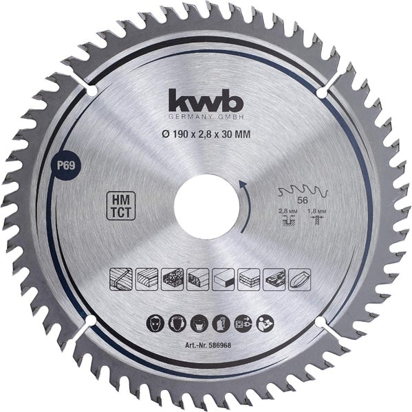 kwb Kreissägeblatt 190 x 30 mm, sehr feiner Schnitt, Sägeblatt geeignet für Arbeitsplatten, Holz und beschichtete Platten