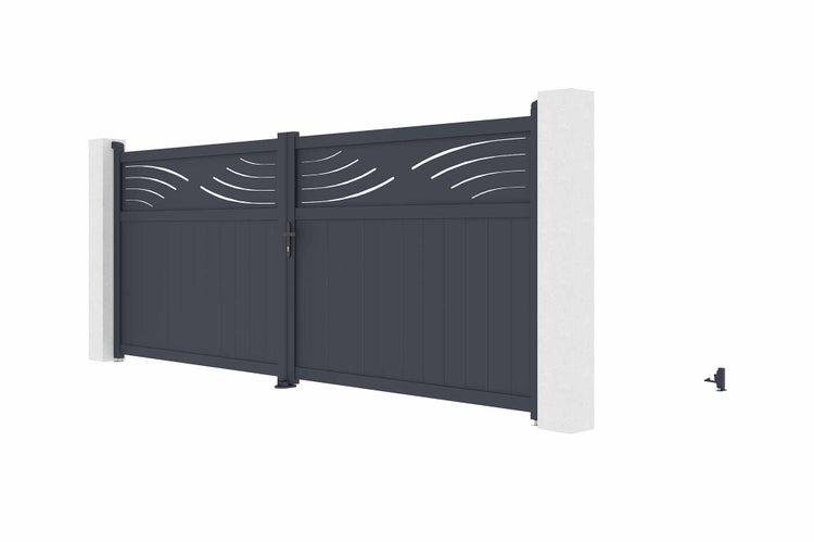 Flügeltor 4m HALTI H.160cm graues Aluminium + 2 Pfosten 20x20cm H.190cm