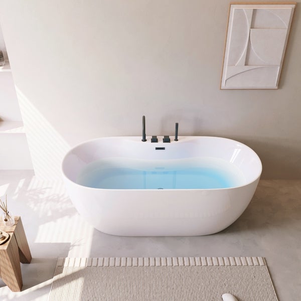 Home Deluxe - freistehende Badewanne - LENI - Weiß, mit schwarzer Armatur - Maße: ca. 170 x 80 x 58 cm - Füllmenge: 235 Liter, inkl. Überlaufschutz, Siphon und Verschluss I Spa, für 2 Personen