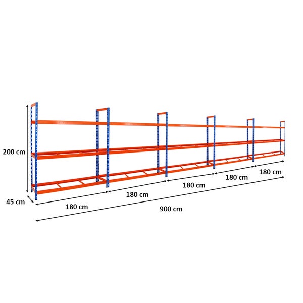 PROREGAL Mega Deal 5x Reifenregal Tiger XL HxBxT 200 x 180 x 45 cm Bis Zu 105 Reifen Blau-Orange