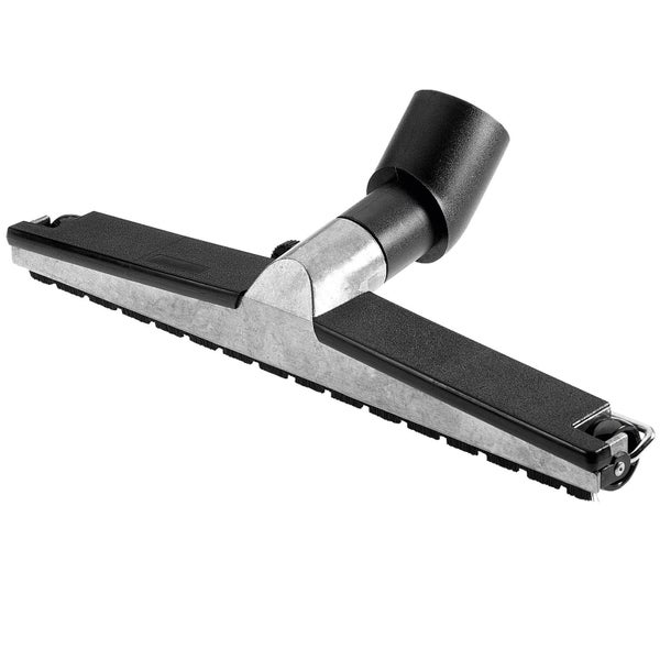 Staubsauger-Bodendüse aus Aluminium und schwarzem Kunststoff mit Bürstenleiste und Rollen.