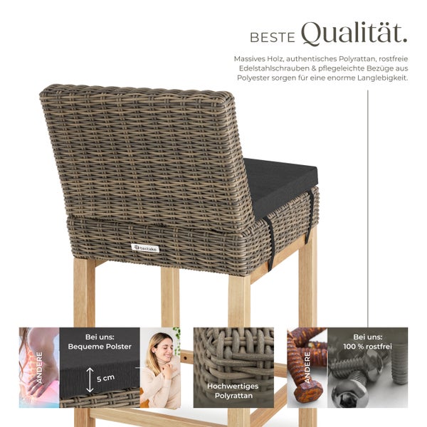 Rattan Barstuhl tectake Latina inklusive Sitzpolster, 45 x 62,5 x 99 cm mit Aluminiumgestell natur