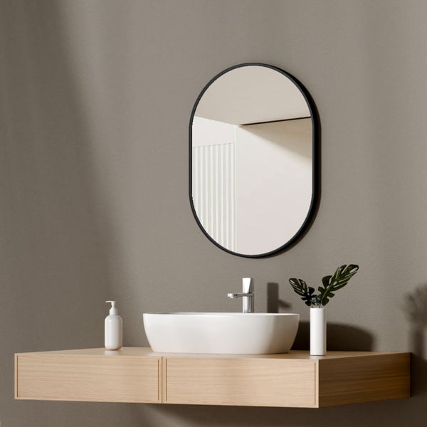 EMKE Badspiegel,Ovaler Badezimmerspiegel mit schwarzem Rahmen, Wandspiegel, vertikale und horizontale Montage, für Badezimmer, Garderobe, Flur.