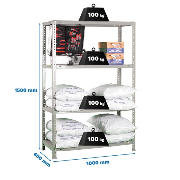 Schraubregal PANDA MID | HxBxT 150x100x40cm | Fachlast 100kg | Grau