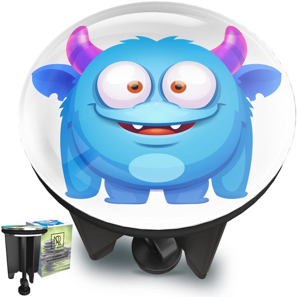 Waschbeckenstöpsel mit Monster Motiv und Verpackung