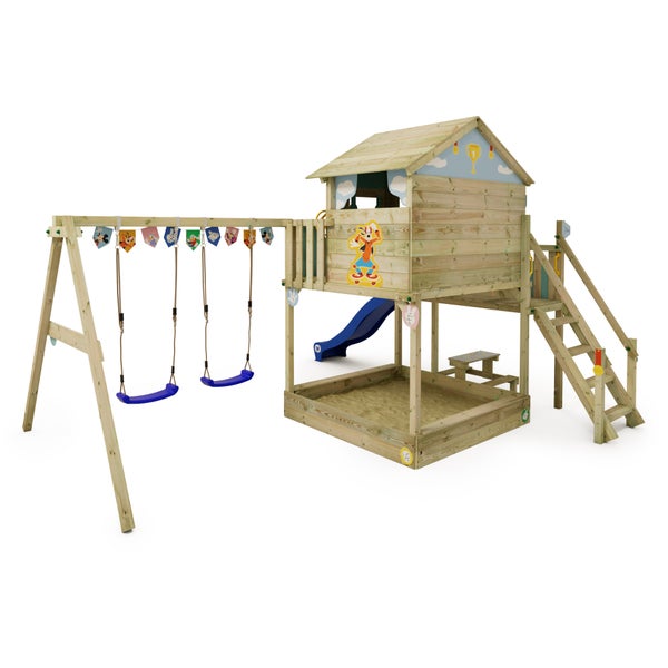 WICKEY Spielturm Disney Mickey Maus und Freunde Quest mit Rutsche, Picknicktisch und Doppelschaukel