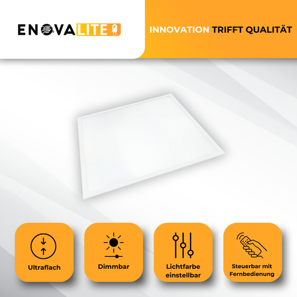 Enovalite LED Panel quadratisch ultraflach dimmbar und steuerbar mit Fernbedienung inklusive einstellbarer Lichtfarbe