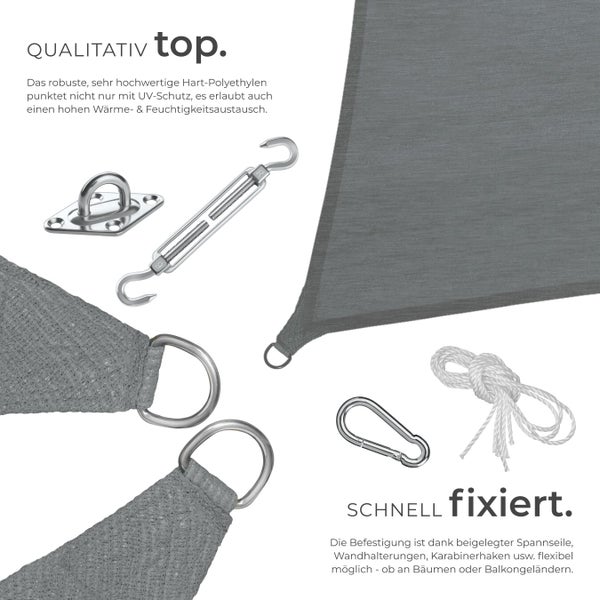 Detailansicht eines Sonnensegels mit Befestigungsmaterial