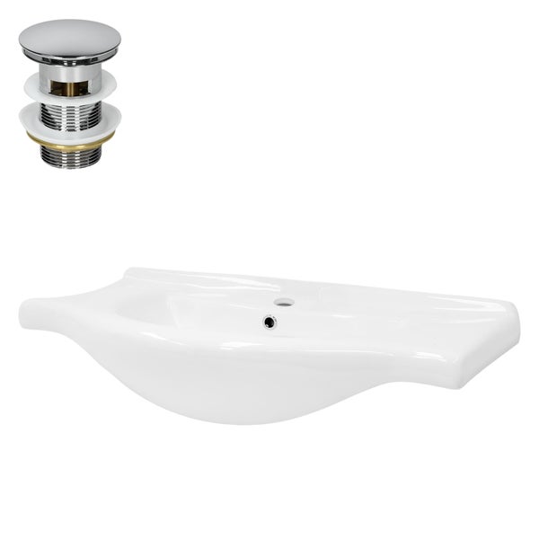 ML-Design Waschbecken aus Keramik Weiß 86x21,5x51,5 cm inkl. Ablaufgarnitur, Einbauwaschbecken mit Überlauf, Aufsatzwaschbecken Einbauwaschtisch Waschschale Waschplatz Handwaschbecken, für Badezimmer