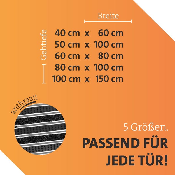 Schmutzfangmatte mit Aluminiumrahmen für Eingang | Einbau Alu-Fußmatte Innen & Außen überdacht | Robuste, eingelassene Eingangsmatte Anthrazit / Schwarz 100 x 50 cm