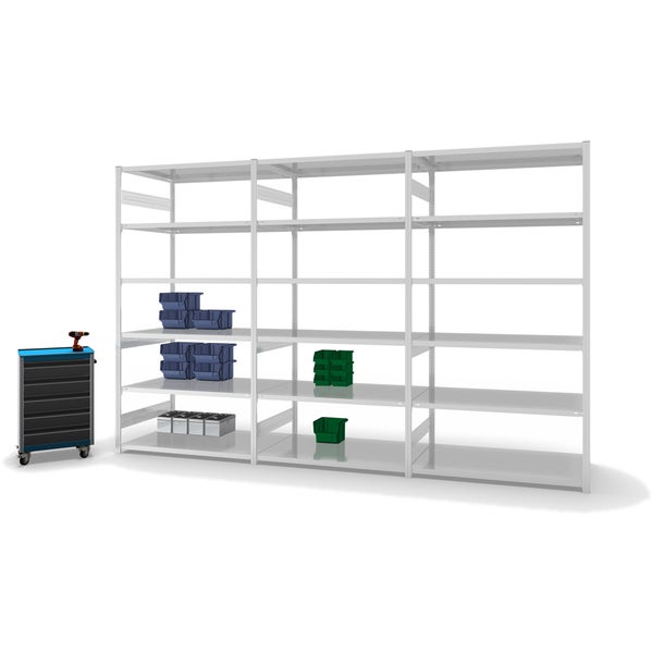PROREGAL Fachbodenregal Stecksystem T-Profil Heavy-Duty Grundregal HxBxT 250 x 130 x 80 cm 6 Ebenen Fachlast 330 kg Beidseitig Nutzbar Lichtgrau