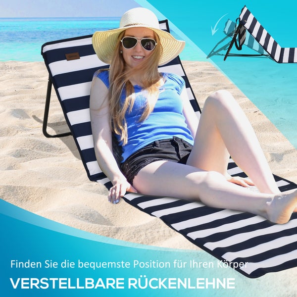 Outsunny 2er-Set Strandmatte, klappbar, verstellbar, mit Tragetasche, 142 x 51 x 40 cm, Stahl, Oxford, Blau+Weiß