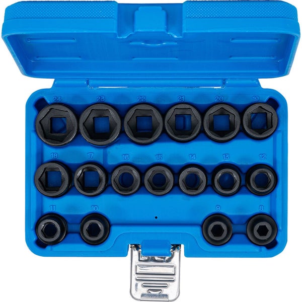 BGS Kraft-Steckschlüssel-Einsatz-Satz Sechskant extra flach Antrieb Innenvierkant 12,5 mm (1/2) SW 8 - 24 mm 17tlg. - 9286