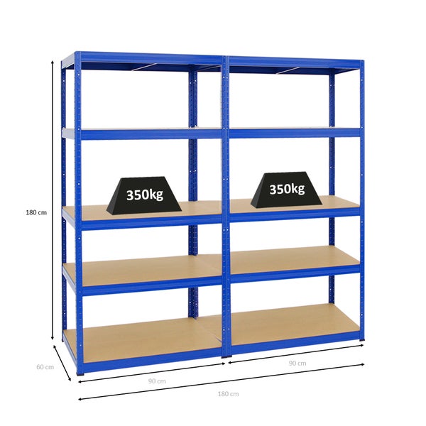 PROREGAL Mega Deal 2x Schwerlastregal Slim Elephant M HxBxT 180 x 90 x 60 cm 5 Ebenen Fachlast 350 kg Blau