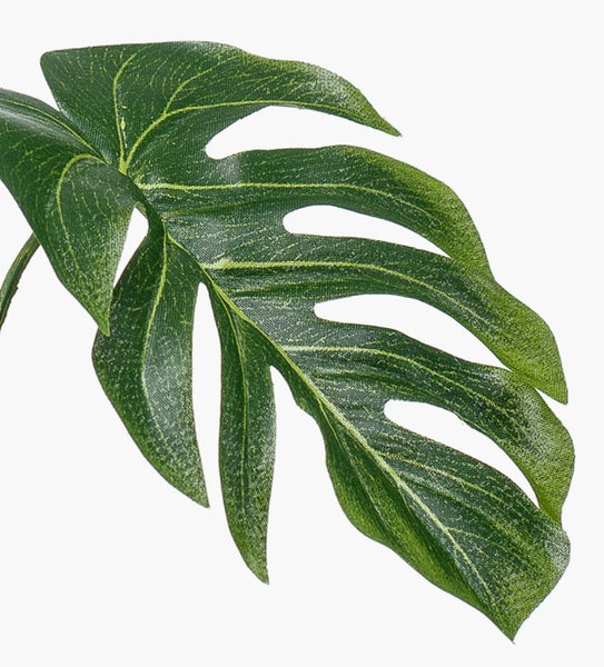 Künstliches grünes Monsterablatt mit charakteristischen Einkerbungen und realistischer Textur.