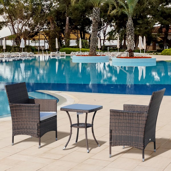 Outsunny 3-tlg. Gartenmöbel-Set, B60 x T58,5 x H89,5 cm, Metall, PE-Rattan, Polyester, Schaumstoff, braun