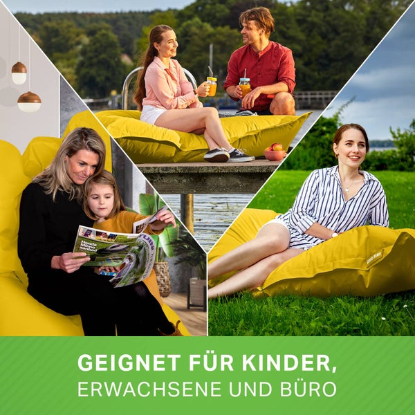 Green Bean Sitzsack XXL 140x180cm 380 Liter Kinder & Erwachsene Bean Bag EPS Perlen Füllung Riesensitzsack Groß Draußen Outdoor Liegekissen Waschbar Wetterfest Lounge Sitzkissen Bodenkissen Gelb