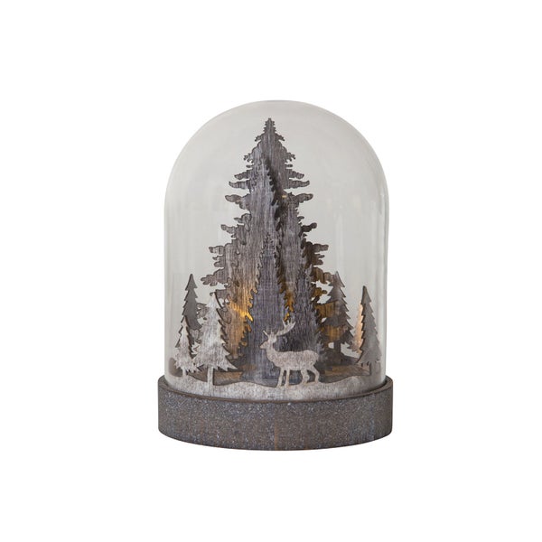 Dekorative Waldszene mit Hirschfigur in einer Glasglocke