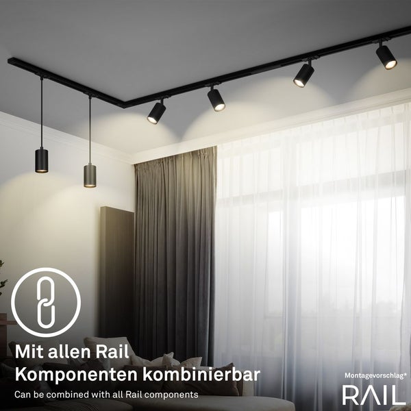 Briloner Rail Schienensystem, Komplettset, 4x LED Spots, Dimmbar, Einspeisung, Schwarz, 1,5 m