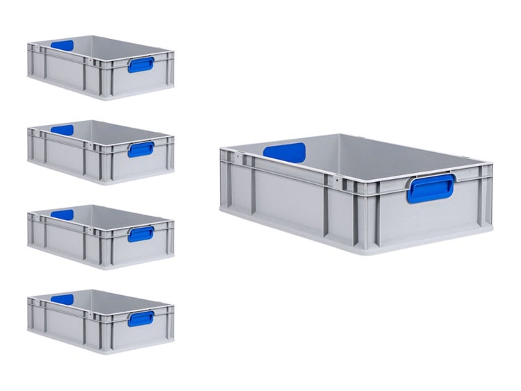 PROREGAL Spar Set 5x Eurobox Nextgen Color HxBxT 17 x 40 x 60 cm 34 Liter Griffe Blau Geschlossen Glatter Boden Eurobehälter Transportbox