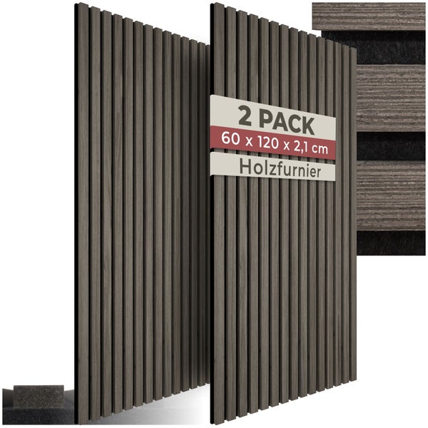 Zwei Holzfurnierpaneele mit den Maßen 60 x 120 x 2,1 Zentimeter