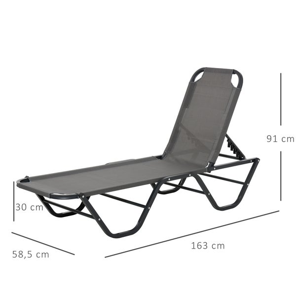 Outsunny Sonnenliege Strandliege 5-Stufige Alu Gartenliege Relaxliege Texteline Grau+Schwarz 163 x 58,5 x 91 cm