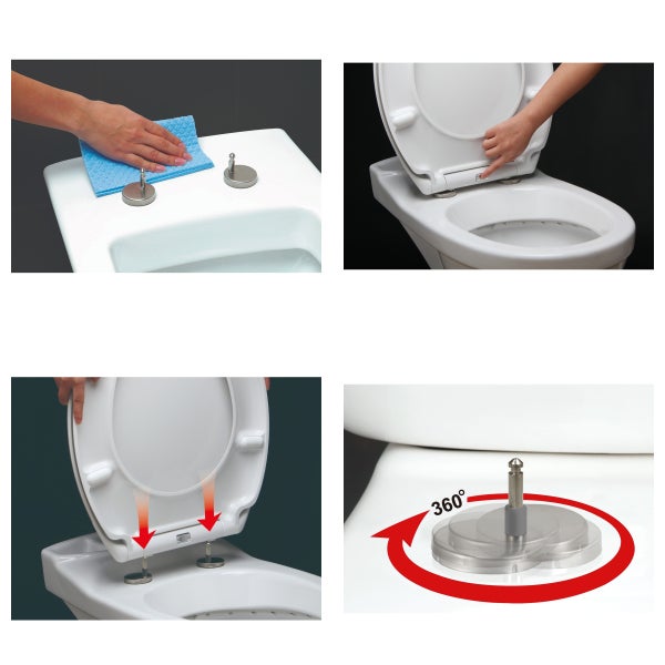 Illustration der Toilettenbrillenmontage und -reinigung