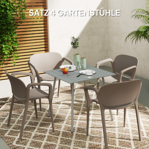Outsunny Gartenstuhl 4er Set wetterfest Gartenstühle aus Kunststoff Stapelstuhl mit Armlehne Rückenlehne stapelbar Terrassenstuhl bis 120 kg belastbar Gartenmöbel für Hinterhof, Garten, Balkon Grau