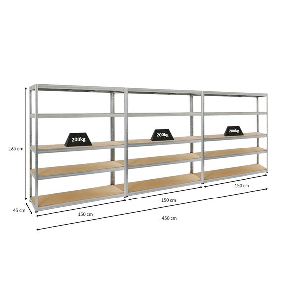 PROREGAL Mega Deal 3x Schwerlastregal Giant Elephant HxBxT 180 x 150 x 45 cm Fachlast 200 kg Verzinkt