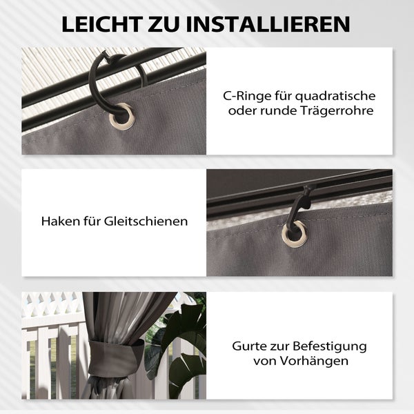 Outsunny Seitenwand 4er Set für 3 x 4 m Pavillon Seitenteile mit 8 Fenster Klettverschluss 352x205 cm Wasserdicht stabil winterfest Seitenteil Seitenwände für Partyzelt Gartenpavillon Dunkelgrau